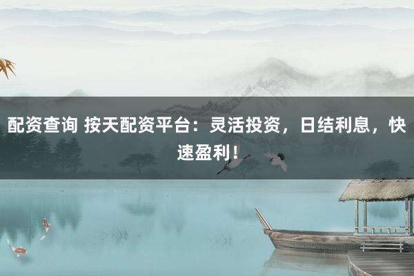 配资查询 按天配资平台：灵活投资，日结利息，快速盈利！
