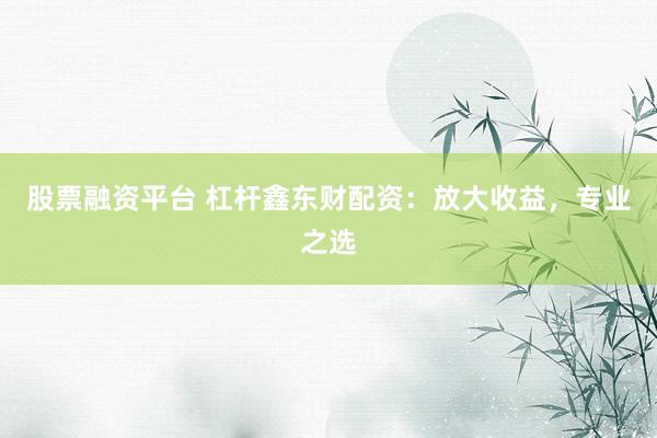 股票融资平台 杠杆鑫东财配资：放大收益，专业之选