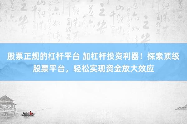 股票正规的杠杆平台 加杠杆投资利器！探索顶级股票平台，轻松实现资金放大效应
