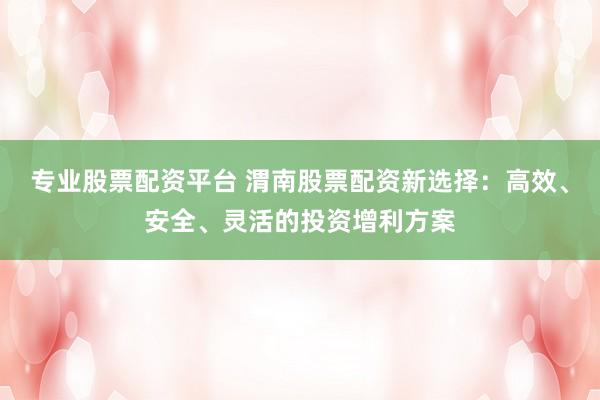 专业股票配资平台 渭南股票配资新选择：高效、安全、灵活的投资增利方案
