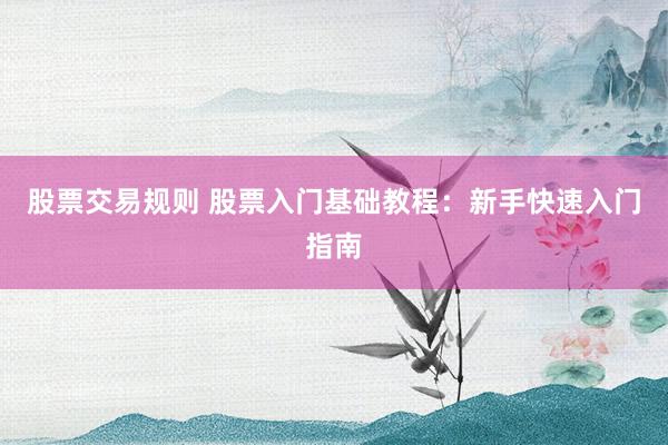 股票交易规则 股票入门基础教程：新手快速入门指南