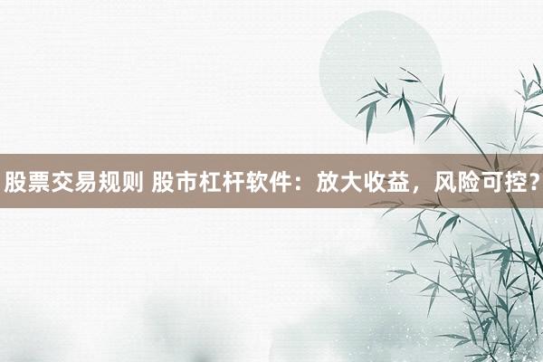 股票交易规则 股市杠杆软件：放大收益，风险可控？