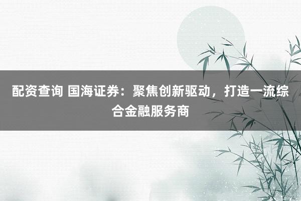 配资查询 国海证券：聚焦创新驱动，打造一流综合金融服务商