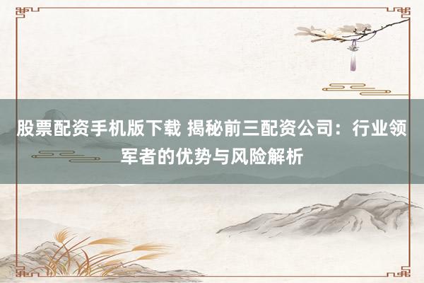 股票配资手机版下载 揭秘前三配资公司：行业领军者的优势与风险解析