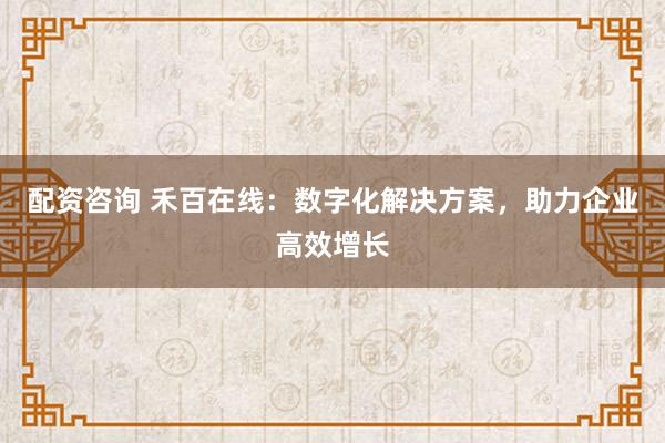 配资咨询 禾百在线：数字化解决方案，助力企业高效增长