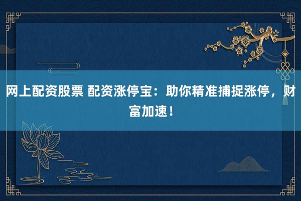 网上配资股票 配资涨停宝：助你精准捕捉涨停，财富加速！